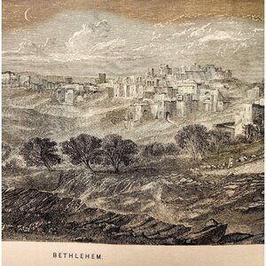 1873 Bethlehem Wood Engraving Victorian Bible Antique Biblical History F12A